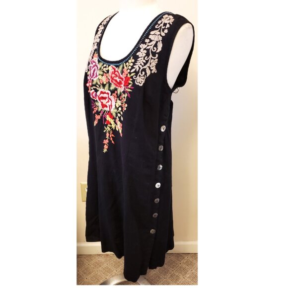 Johnny Was Multicolor Floral Embroidered Dress Sz-XXL Black 100%Linen - Picture 6 of 8